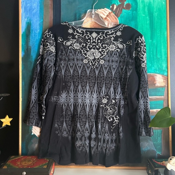 Vanilla Sugar Y2K Black and Gray Patterned Blouse Large - Picture 11 of 16